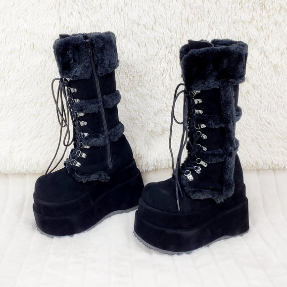 Furry Goth 202 Punk Platform Calf Boots Stomper RESTOCKED Bear - Picture 2 of 11